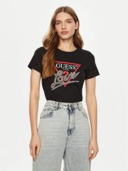 Guess T-Shirt W5RI10 I3Z14 Czarny Regular Fit. Czarne t-shirty Guess, l, z aplikacjami, z bawełny, bez kołnierzyka, bez ramiączek. Za 129.99 zł.