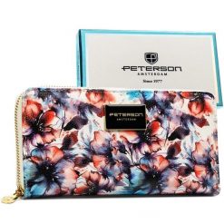 Portfel-piórnik damski w kwiaty wykonany ze skóry naturalnej i ekologicznej zamykany suwakiem PTN PX25-PF2 Peterson. Portfele Peterson, bez wzorów, ze skóry. Za 124.99 zł.