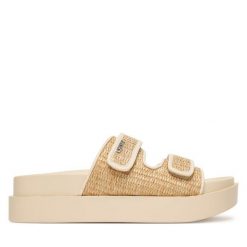 Klapki DKNY. Brązowe klapki DKNY, bez wzorów, bez obcasa, bez zapięcia. Za 579.99 zł.