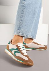 Brązowo-Zielone Sneakersy Tenisówki z Przeszyciami Julioria. Brązowe trampki Renee, bez wzorów, z jeansu, bez zapięcia. W wyprzedaży za 67.99 zł.