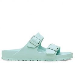 Klapki damskie Birkenstock Arizona Eva. Niebieskie klapki Birkenstock, bez wzorów, z materiału, bez obcasa, bez zapięcia. Za 343.00 zł.