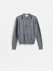 Wełniany sweter - ciemnoszary. Szare swetry Reserved, l, bez wzorów, z dzianiny, bez ramiączek. Za 199.99 zł.