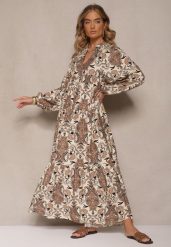 Brązowa Rozkloszowana Sukienka z Wiskozy z Dekoltem w Kształcie Litery V Atenavela. Brązowe sukienki Renee, na co dzień, l, bez wzorów, z wiskozy, eleganckie, bez kołnierzyka, bez ramiączek, maxi, rozkloszowane. W wyprzedaży za 111.99 zł.