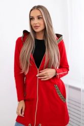 Bluza z ozdobną taśmą czerwona. Czerwone bluzy KESI, l, bez wzorów, z bawełny, bez ramiączek, z kapturem. Za 263.47 zł.