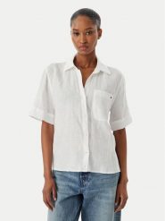 Tommy Hilfiger Koszula WW0WW48925 Biały Relaxed Fit. Białe koszule Tommy Hilfiger, xs, bez wzorów, ze lnu, bez kołnierzyka, bez ramiączek. Za 409.99 zł.
