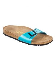 Birkenstock Klapki "Madrid" w kolorze niebieskim rozmiar: 38. Niebieskie klapki Birkenstock, bez wzorów, klasyczne, z otwartym noskiem, bez obcasa, bez zapięcia. Za 124.95 zł.