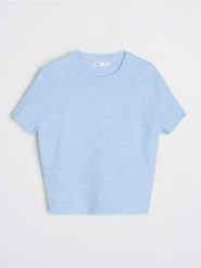 Bluzka swetrowa z domieszką wełny - błękitny. Niebieskie bluzki Sinsay, l, bez wzorów, z wełny, bez kołnierzyka, bez ramiączek. Za 35.99 zł.