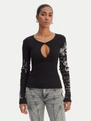 Desigual Bluzka 26SWTK18 Czarny Slim Fit. Czarne bluzki Desigual, l, bez wzorów, z bawełny, bez kołnierzyka, bez ramiączek. Za 269.99 zł.