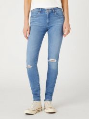 Wrangler Dżinsy "Riptide" - Skinny fit - w kolorze błękitnym rozmiar: W28/L32. Niebieskie jeansy Wrangler, l, z aplikacjami, klasyczne, z podwyższonym stanem. Za 130.99 zł.