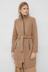 Vero Moda płaszcz z domieszką wełny damski kolor beżowy przejściowy. Brązowe płaszcze Vero Moda, m, bez wzorów, z wełny, bez kaptura. W wyprzedaży za 257.99 zł.