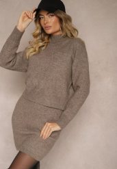 Brązowa Prosta Spódnica z Dzianiny z Domieszką Wełny z Gumką w Talii Parilae. Brązowe spódnice Renee, na co dzień, bez wzorów, z dzianiny, eleganckie, mini, koszulowe. W wyprzedaży za 87.99 zł.