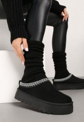 Czarne Śniegowce na Platformie z Niską Cholewką Ozdobione Haftem Metaria. Czarne śniegowce Renee, bez wzorów, z jeansu, przed kostkę, bez zapięcia. Za 79.99 zł.