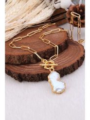 Pierres delicates Pozłacany naszyjnik z masą perłową - dł. 50 cm rozmiar: onesize. Białe naszyjniki Pierres delicates, z materiału, z perłą, pozłacane. Za 43.99 zł.