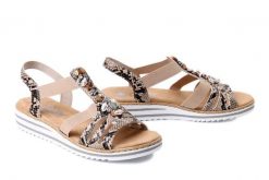 RIEKER V0649-20 beige combination, sandały damskie. Brązowe sandały Rieker, bez wzorów, bez obcasa, bez zapięcia. Za 255.92 zł.