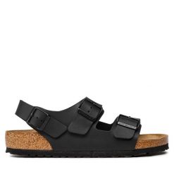 Sandały Birkenstock. Czarne sandały Birkenstock, bez wzorów, bez obcasa, na płaskiej podeszwie, bez zapięcia. Za 449.99 zł.