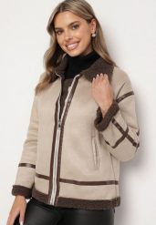 Beżowa Kurtka z Imitacji Zamszu z Kołnierzykiem i Futerkiem Belninnia. Brązowe kurtki Born2be, l, bez wzorów, z jeansu, eleganckie, bez kaptura. W wyprzedaży za 146.99 zł.
