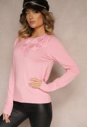 Różowy Sweter z Modalem i Wiskozą Ozdobiony Aplikacjami 3D Desalttia. Czerwone swetry Renee, m, z aplikacjami, z jeansu, casualowe, bez ramiączek. W wyprzedaży za 79.99 zł.