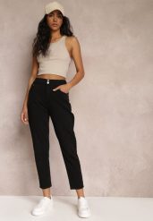 Czarne Jeansy Mom Fit z Wysokim Stanem i Gumką w Pasie Yvona. Czarne jeansy Renee, bez wzorów, z jeansu, eleganckie, z podwyższonym stanem. W wyprzedaży za 99.99 zł.