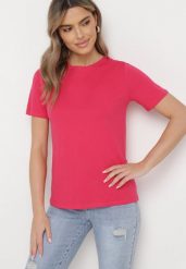 Różowy Bawełniany T-shirt o Klasycznym Fasonie Hebea. Czerwone t-shirty Born2be, l, bez wzorów, z bawełny, klasyczne, bez kołnierzyka, bez ramiączek. W wyprzedaży za 21.24 zł.