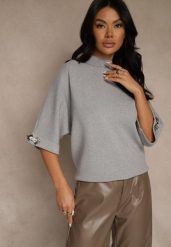 Szary Sweter z Cyrkoniami przy Rękawach Corentusa. Szare swetry Renee, m, z aplikacjami, z jeansu, casualowe, bez ramiączek. Za 79.99 zł.