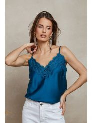 Plume Top "Agar" w kolorze niebieskim rozmiar: L. Niebieskie topy Plume, l, bez wzorów, z koronki, bez kołnierzyka, bez ramiączek. Za 88.23 zł.