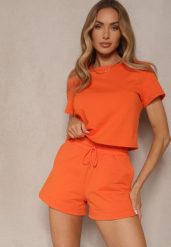Pomarańczowe Dresowe Szorty z Bawełny z Kieszeniami Galierania. Brązowe szorty Renee, bez wzorów, z bawełny, eleganckie. W wyprzedaży za 55.99 zł.