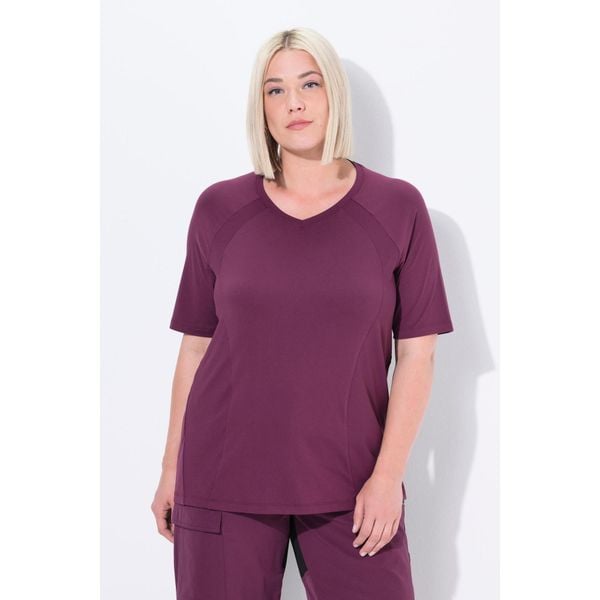 Damskie Bluzka funkcyjna szybkoschnąca dekolt w serek rękawy 1/2. Czerwone t-shirty sportowe Ulla Popken, plus size, bez wzorów, z elastanu, bez ramiączek. Za 199.99 zł.