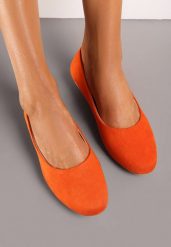 Pomarańczowe Klasyczne Balerinki z Ekozamszu z Okrągłym Noskiem Harneli. Brązowe baleriny Renee, bez wzorów, eleganckie, z okrągłym noskiem, bez obcasa, bez zapięcia. W wyprzedaży za 37.49 zł.