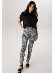 Aniston Spodnie w kolorze biało-czarnym rozmiar: 42. Białe spodnie materiałowe Aniston, bez wzorów, z materiału, z podwyższonym stanem. Za 130.99 zł.