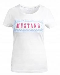 Koszulka Damska Mustang Sportowa Bawełna Logo. Białe t-shirty sportowe Mustang, l, bez wzorów, z bawełny, bez ramiączek. Za 69.00 zł.