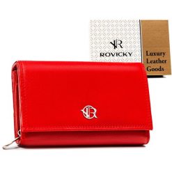 Portfel skórzany Rovicky R-D1512-NCD czerwony. Czerwone portfele ROVICKY, bez wzorów, ze skóry. Za 74.00 zł.