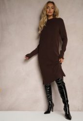 Brązowa Pudełkowa Sukienka z Wiskozą Modalem i Guzikami Jesalttia. Brązowe sukienki Renee, na co dzień, l, bez wzorów, z wiskozy, eleganckie, bez kołnierzyka, bez ramiączek, midi, proste. W wyprzedaży za 95.99 zł.