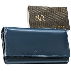 Duży, pojemny portfel damski ze skóry naturalnej w granatowym kolorze, wyposażony w system RFID - Rovicky. Portfele bez wzorów, ze skóry. Za 64.01 zł.