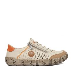 Półbuty Rieker. Brązowe półbuty wsuwane Rieker, bez wzorów, bez obcasa, na płaskiej podeszwie. Za 369.99 zł.