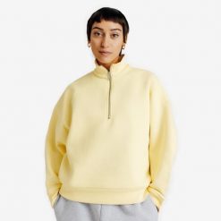 Bluza z suwakiem pod szyją damska Elementals. Żółte bluzy Decathlon, xl, bez wzorów, z bawełny, bez ramiączek, bez kaptura. Za 179.99 zł.