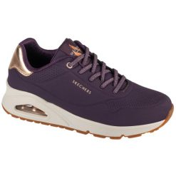 Buty sportowe Sneakersy damskie, Uno-Shimmer Away. Fioletowe buty sportowe lifestyle Skechers, bez wzorów, z materiału, bez zapięcia, trekkingowe. Za 349.99 zł.