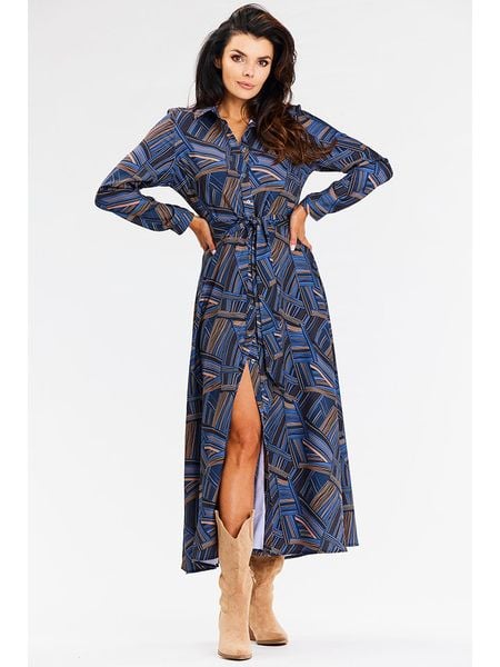 Awama Sukienka w kolorze granatowym rozmiar: M. Niebieskie sukienki Awama, m, bez wzorów, bez kołnierzyka, bez ramiączek, maxi. Za 190.95 zł.