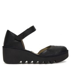 Półbuty Fly London. Czarne półbuty wsuwane Fly London, bez wzorów, bez obcasa, na koturnie. Za 547.99 zł.