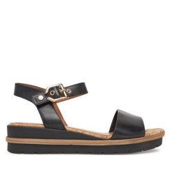 Sandały Tamaris. Czarne sandały Tamaris, bez wzorów, bez obcasa, na koturnie, bez zapięcia. Za 319.99 zł.