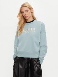 Guess Bluza V4BQ03 KCHX0 Niebieski Regular Fit. Niebieskie bluzy Guess, s, z aplikacjami, z syntetyku, bez kaptura. Za 189.99 zł.