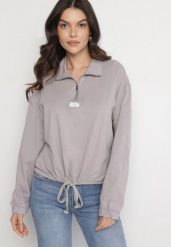 Szara Bluza z Bawełną i Suwakiem Ściągana Sznurkami Felasa. Szare bluzy Born2be, na wiosnę, l, bez wzorów, z bawełny, bez kaptura, trekkingowe. W wyprzedaży za 55.24 zł.