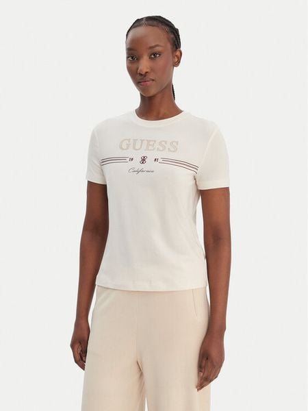 Guess T-Shirt V6GI06 K2967 Écru Regular Fit. Białe t-shirty Guess, xl, z aplikacjami, z lyocellu, bez kołnierzyka, bez ramiączek. Za 148.99 zł.