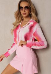 Biało-Fuksjowa Klasyczna Koszula Ozdobiona Printem Tie-Dye Analera. Czerwone koszule Renee, l, bez wzorów, klasyczne, bez kołnierzyka, bez ramiączek. W wyprzedaży za 91.99 zł.