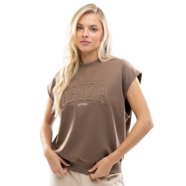 Damska bluza bez rękawów Lifestyle Siroko IBZ Tidal Brown. Brązowe bluzy SIROKO, bez wzorów, z materiału, bez kaptura. Za 126.00 zł.
