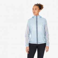 Kurtka turystyczna damska Quechua MH900 Light. Niebieskie kurtki przejściowe sportowe QUECHUA, m, bez wzorów, z materiału, bez kaptura, trekkingowe. W wyprzedaży za 89.99 zł.