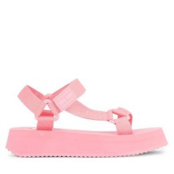 Sandały Tommy Jeans. Czerwone sandały Tommy Jeans, bez wzorów, z jeansu, bez obcasa, na płaskiej podeszwie, bez zapięcia. Za 229.99 zł.