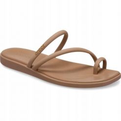 Klapki Dla Dorosłych Crocs Miami Toe Loop. Brązowe klapki Crocs, bez wzorów, z materiału, bez obcasa, bez zapięcia. Za 199.99 zł.