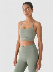 4F Biustonosz treningowy z niskim wsparciem - oliwkowy/khaki M. Brązowe biustonosze sportowe 4f, bez wzorów, z dzianiny, na fitness i siłownię. W wyprzedaży za 59.99 zł.