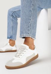 Biało-Szare Sneakersy przed Kostkę z Ozdobnymi Przeszyciami Erdafa. Białe buty sportowe lifestyle Born2be, bez wzorów, sportowe, przed kostkę, bez zapięcia. Za 89.99 zł.