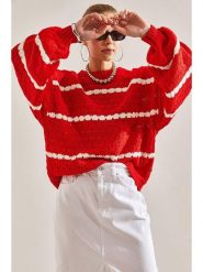 Happiness Istanbul Sweter w kolorze czerwonym rozmiar: onesize. Czerwone swetry Happiness Istanbul, bez wzorów, bez ramiączek. Za 86.99 zł.